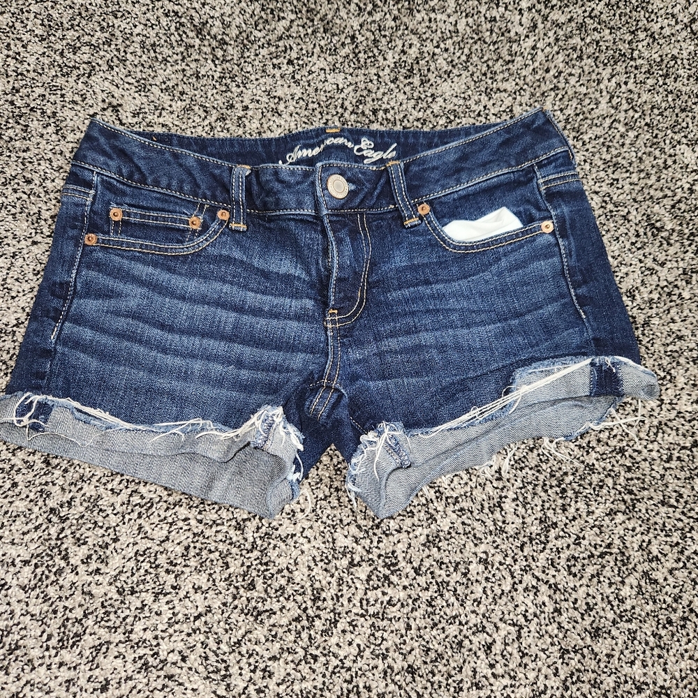 American Eagle Y2k Jean Shorts Women's Sz 8 Darkwash,‎ Rolled Hem, Stretch 2011